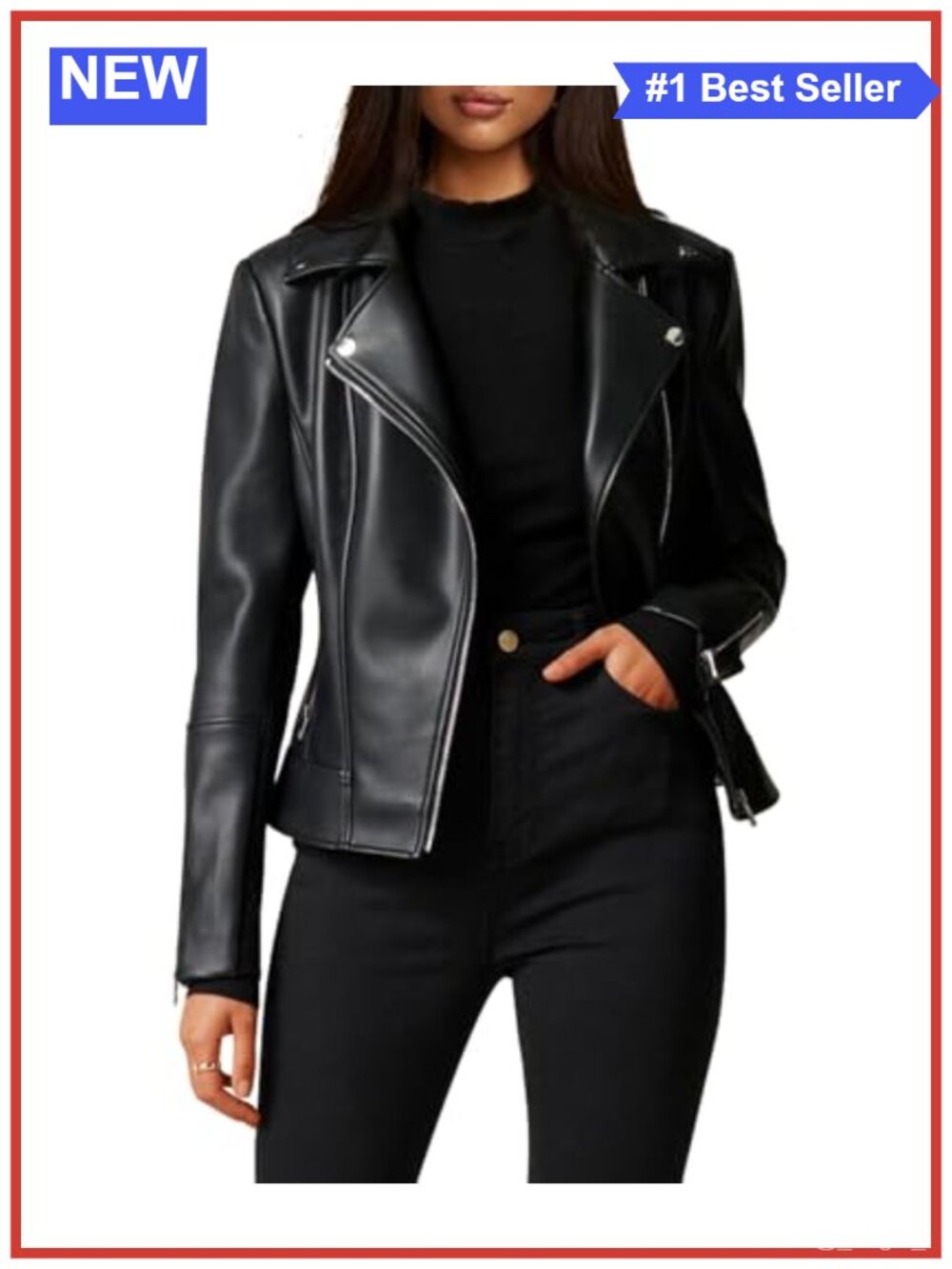 Faux Leather Moto Jacket Stretchy Slim Fit Biker Coat